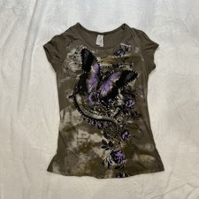 Vintage Y2K Ransom Grunge Butterfly Graphic T-Shirt Green 2000’s picture