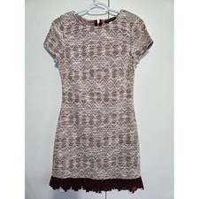 NWT Xtraordinary Ivory Wine Tweed Dress Crochet Hem Small picture