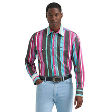 Wrangler Men's Vintage Inspired Blue Multi Stripe Snap Shirt 112379230 picture