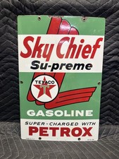 Vintage 1959 Texaco Sky Chief Supreme Gas Porcelain Pump Plate Sign (12 x 18) picture