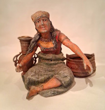 Vintage Hand Painted Metal Gypsy  Woman Ashtray And Match Holder picture