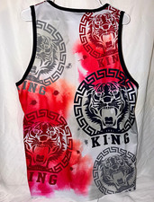 Victorious Men’s Size L Sleeveless Tank Top White/Red Tiger Graphic Round Neck picture