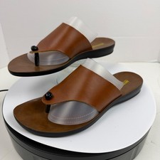 Aerosoft Comfort Style Tan Brown Toe Loop Slide Sandals Womens Size 38EU 7-7.5US picture