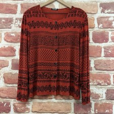 Softwear Mark Singer Top Womens L Rust Red Boho Batik Slinky Casual Career Shirt picture
