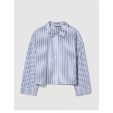 NWT Everlane XS Boxy Blue Striped Cropped Button Down Pajama Top Poplin Cotton picture