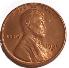 1936 D Lincoln Wheat Cent Red Penny BU Choice Uncirculated Coin Free Post picture