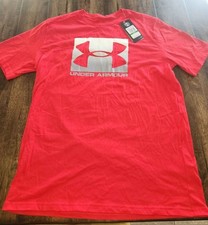 Under Armour HeatGear Loose Fit Tagless Graphic Logo Tee Red/White Men's L picture