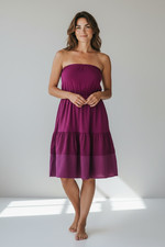 Banana Republic Purple Strapless Tiered Smocked Midi Dress picture
