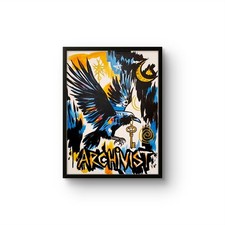 Keeper of Keys Original Raven Painting Canvas Crow Key Abstract Graffiti 12x16 picture