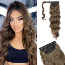 FLUFYMOOZ Ponytail Extension Set Wavy Clip In 22in Dark Ash Blonde picture