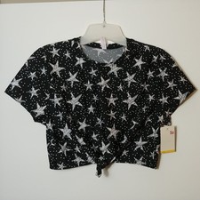 Kohl's Women's S Black/White Star Print Knot Front Crop Swim Tee Crew Neck picture