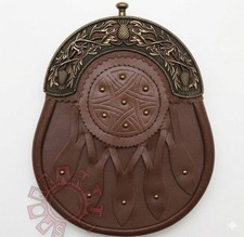 Scottish Handmade Brown Leather Dress Sporran- Celtic Thistle Brass Cantle picture