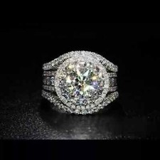 Moissanite Halo Engagement Ring Solid 14K White Gold 3.50 Carat Round Cut VVS1 picture