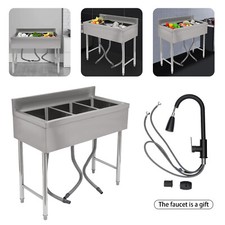 Commercial Kitchen Sink 3 Compartment Utility Sink With Faucet Stainless Steel picture