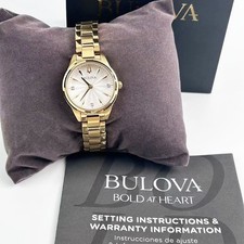 Bulova Sutton 97P150 Women's Classic Watch White Dial Gold Diamond Watch 28mm picture