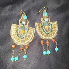 Vintage Artisan Boho Handcrafted Beaded Chandelier Earrings 3in one of a kind picture