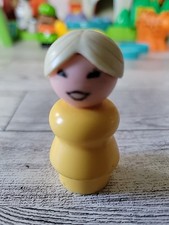Vtg Fisher Price little people yellow woman mom grandma white hair  Dollhouse  picture