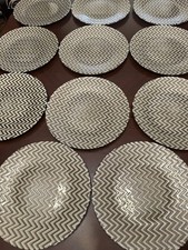 Vietri STUNNING Chevron Dinner Plates Chargers 12”set 11 Taupe/silver Heavy picture