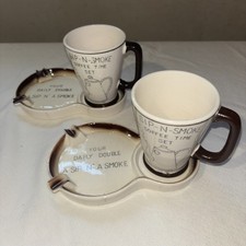 Vintage  2 Parksmith Sip-N-Smoke Coffee Time Set Your Daily Double Cups Ashtrays picture