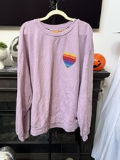 Aviator Nation Rainbow Heart Purple Women's XL Crewneck Sweatshirt Pullover picture