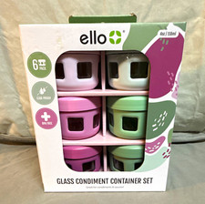 Ello Glass Condiment Container Set 6x 4oz Leak-Proof BPA Free Snap Lids New picture