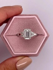 Stunning Emerald Cut 2.10 ct Moissanite  Fancy Engagement Ring In 14k White Gold picture