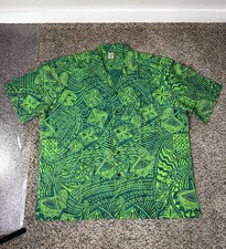 Lober Apia Hawaiian Shirt Men's XXL Green Polynesian Tribal Button Up picture