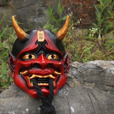 Prajna Tengu Cosplay Red/Black Mask Japanese Hannya Devil Demon Oni Samurai Mask picture