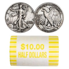 90% Silver Walking Liberty Halves $10 20-Coin Roll (XF) picture