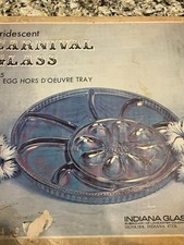 Vintage Blue Indiana Glass Iridescent Tray Hors D'Oeuvre Egg Tray Plate picture