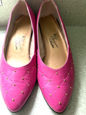VTG Rosina Ferragamo Schiavone  Pink Quilted Leather Studded Heels Italy Sz 10 M picture