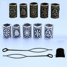 10x Bronze Silver Viking Rune Beads Norse Viking Beads Hair Beard Braiding Beads picture