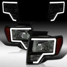 Black Smoke Headlights Fit 2009-2014 Ford F-150 LED Tube Head Lamps Pair 09-14 picture