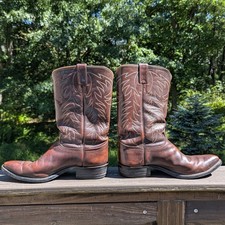 Vintage Justin Men's Brown Leather Cowboy Boots Made in USA Style 1116 Size 11.5 picture