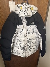 The North Face Men's M Hooded Puffer Jacket Full Zip Abstract Black White Nylon picture