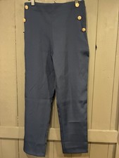 NWT Lulus Women's Large Navy High Waist Gold Button Sailor Wide-Leg Pants picture