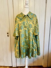 Vintage 1950’s Silk Chartreuse & Teal Floral Brocade OS picture