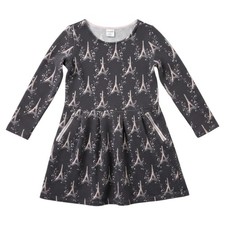 Gymboree Starry Night Dress Girls 7 Gray Pink Eiffel Tower Long Sleeve Terry picture