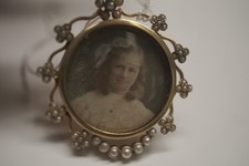 Antique English 15K Gold Pearl Portrait Brooch Pin Victorian Jewelry picture