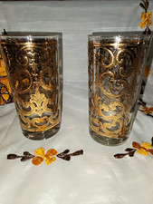 Vtg Georges Briard Signed 22K Gold Filigree Highball Glasses 2 MCM Barware  picture