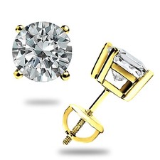 2.00 CT ROUND GRA MOISSANITE EARRINGS 14K YELLOW GOLD STUDS SCREW-BACK GIFT NEW picture