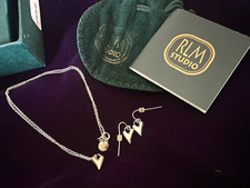 RLM Studio Robert Lee Morris 925 Sterling Silver Puff Heart Necklace & Earrings picture