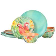 Laurie Gates Tropical Parrots 12 Piece Melamine Dinnerware Set in Assorted Desig picture