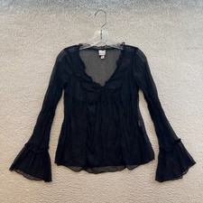 Y2K Vintage Xhilaration Black Sheer Mesh Blouse Top XS Small Flared Sleeve picture