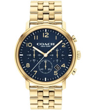 COACH HARRISON CHRONOGRAPH 14602574 BLUE DIAL GOLD BRACELET 42MM MENS WATCH picture
