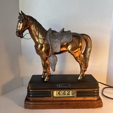 VTG 1940's Abbotwares Electric Rare Digital Roll Clock w/ Horse Statue Working picture