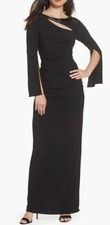 Adrianna Papell Black Beaded Neck Long Sleeve Stretch Jersey Gown -2 NWT $179 picture