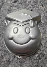 Vtg Wilton 2105 - 2073 Cake Pan Mold Smiley Happy Face Emoji Graduate 2003 EUC picture
