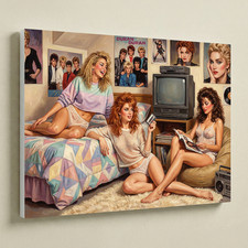 1980's Retro Style Sleepover Bedroom Sexy Pin-Up Wall Art UV Canvas Print picture