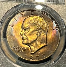 🔥1976-P Eisenhower Dollar PCGS TYPE 2 MS66 - RAINBOW MONSTER TONED L👀K🔥 picture